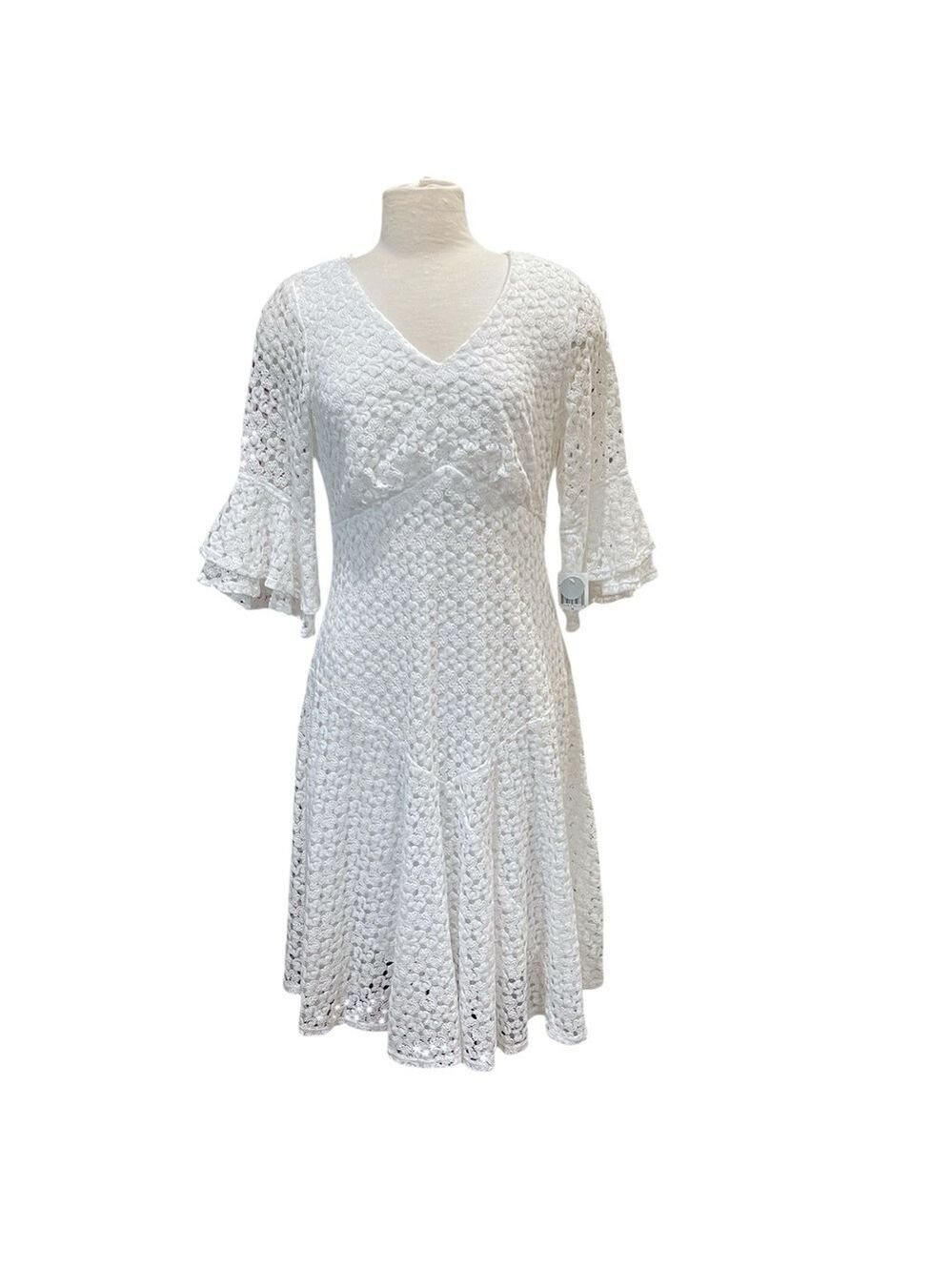 NWT Rabbit Rabbit Rabbit Designs Stretch Lace Fit And Flare Dress SZ 14 White